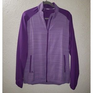 adidas Essentials Sz L Women's Light Jacket Pockets Zip Purple Golf Activewear